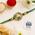 eCraftIndia Golden Green Beautiful Flowers Designer Rakhi for Brother With Gift Combo Set | Raksha Bandhan Rakhi for Bhai Bhaiya Bhabhi | Best Bro Ever Fridge Magnet | Roli Chawal Pack