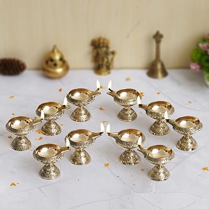 ecraftindia golden lotus flower shape decorative brass diya for diwali lotus flower shape diya pack of 10