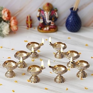 ecraftindia golden lotus flower shape decorative brass diya for diwali lotus flower shape diya pack of 8