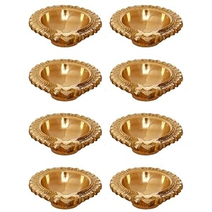 ecraftindia golden lotus flower shape decorative brass diya for diwali pooja 8 golden brass diya