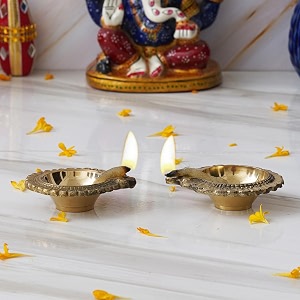 ecraftindia golden lotus flower shape decorative brass diya for diwali pooja 2 golden brass diya