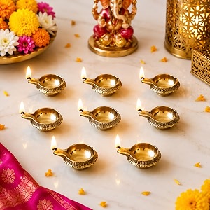 ecraftindia golden lotus flower shape decorative brass diya for diwali pooja 10 handcrafted designer brass diya