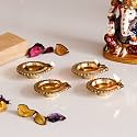eCraftIndia Set of 4 Golden Decorative Brass Diyas for Puja| Brass Diya for Diwali Ganesh Chaturthi Navratri Housewarming, Pooja Room, Home Temple| Diwali Diyas| Diwali Decoration Items for Home Decor