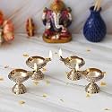 eCraftIndia Golden Lotus Flower Shape Decorative Brass Diya for Diwali (Lotus Flower Shape Diya (Pack of 4))