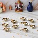 eCraftIndia Golden Lotus Flower Shape Decorative Brass Diya for Diwali Pooja (10, Handcrafted Designer Brass Diya)