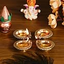 eCraftIndia Golden Lotus Flower Shape Decorative Brass Diya for Diwali Pooja (1, Golden Brass Diya)