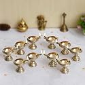 eCraftIndia Golden Lotus Flower Shape Decorative Brass Diya for Diwali (Lotus Flower Shape Diya (Pack of 10))