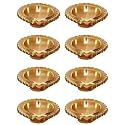 eCraftIndia Golden Lotus Flower Shape Decorative Brass Diya for Diwali Pooja (8, Golden Brass Diya)
