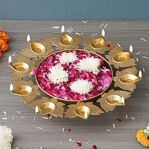 ecraftindia golden metal handcrafted decorative lotus - urli bowl for home decor - urli for floating flowers - diwali decoration items for home decor - housewarming diwali gift