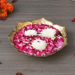 ecraftindia golden metal handcrafted decorative lotus urli bowl for home decor - urli for floating flowers - diwali decoration items for home decor - housewarming diwali gift