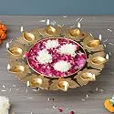 eCraftIndia Golden Metal Handcrafted Decorative Lotus - Urli Bowl for Home Decor - Urli for Floating Flowers - Diwali Decoration Items for Home Decor - Housewarming, Diwali Gift.