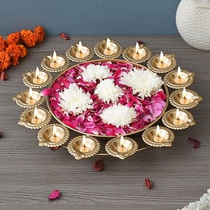 ecraftindia golden metal handcrafted decorative urli - urli bowl for home decor - urli for floating flowers - diwali decoration items for home decor - housewarming diwali gift