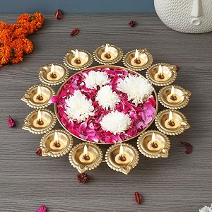 ecraftindia golden metal handcrafted flower decorative urli - urli bowl for home decor - urli for floating flowers - diwali decoration items for home dcor