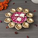 eCraftIndia Golden Metal Handcrafted Flower Decorative Urli Bowl for Home Decor - Urli for Floating Flowers - Diwali Decoration Items for Home Decor - Housewarming, Diwali Gift