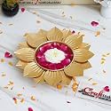 eCraftIndia Golden Metal Handcrafted Peacock Decorative Urli with 8 Tea Light Candle Holders | Christmas Wedding Diwali Decoration Item for Home Office Living Room | Best Gift