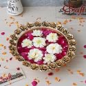 eCraftIndia Golden Metal Beautiful Rose Flowers Border Decorative Urli Bowl for Home Decor| Urli Bowl for Floating Flowers Tea Light Candles | Diwali Decoration Items for Home Decor| Gift for Diwali