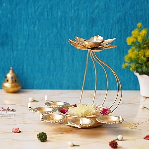 ecraftindia golden metal handcrafted lotus shaped decorative urli