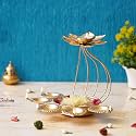 eCraftIndia Golden Metal Handcrafted Lotus Shaped Decorative Urli