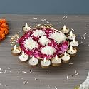 eCraftIndia Golden Metal Peacock Flower Decorative Urli with 11 Tea Light Candle Holders- Urli Bowl for Home Decor - Urli for Floating Flowers - Diwali Decoration Items for Home Decor - Diwali Gift