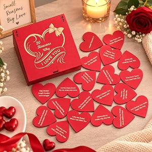 ecraftindia red wooden 20 reasons why i love you printed on little hearts gift box valentine gift for girlfriend boyfriend husband wife her him  valentines day gift  valentine day decoration items