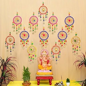 ecraftindia gota patti bangle amp bells decorative wall door hangings latkan toran for main door entrance pooja room wedding ganpati navratri diwali decoration items for home decor pack of 12
