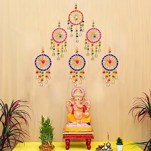 ecraftindia gota patti bangle amp bells decorative wall door hangings latkan toran for main door entrance pooja room - wedding ganpati navratri diwali decoration items for home decor -pack of 6