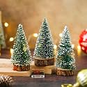 eCraftIndia Green Artificial Frosted Bottle Brush Christmas Tree Wooden Base (10Cm, Pack of 3) Small Christmas Tree for Table Home Office Church Decor Merry Christmas Decorations Items Christmas Gifts