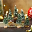 eCraftIndia Green Artificial Frosted Bottle Brush Christmas Tree Wooden Base (5cm, Pack of 6) Small Xmas Tree for Table Home Office Church Decor Merry Christmas Decorations Items Gifts