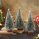 eCraftIndia Green Artificial Frosted Bottle Brush Christmas Tree Wooden Base (15Cm, Pack of 3) Small Xmas Tree for Table Home Office Church Decor Merry Christmas Decorations Items Gifts