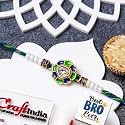eCraftIndia Green Blue Flower Designer Rakhi for Brother With Gift Combo Set | Raksha Bandhan Rakhi for Bhai Bhaiya | Best Bro Ever Fridge Magnet | Roli Chawal Pack