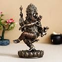 eCraftIndia Dancing Lord Ganesha Cold Cast Bronze Resin Decorative Showpiece Figurine, Brown and Golden, One Size, (UBKC125)