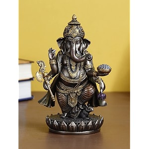 ecraftindia handcrafted polyresin and bronze chaturbhuj lord ganesha idol standing on lotus flower decorative god statue for homeofficeentrywaysspiritual spacesgift for hindu devotees125x85cm