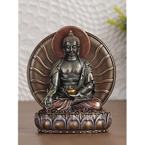 ecraftindia handcrafted polyresin bronze finish meditating lord buddha statue siting on lotus flower decorative god idol for office home decor spiritual spaces - ideal gift for buddhist devotees