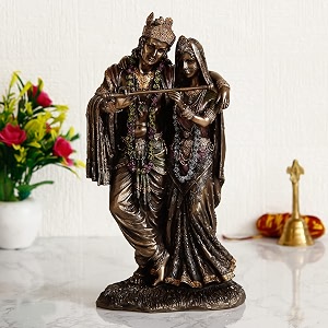 ecraftindia handcrafted polyresin bronze finish standing radha krishna idol with flute statue for pooja room home living room office decor - ideal gift for hindu devotees janmashtami celebration