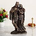 eCraftIndia Handcrafted Polyresin Bronze Finish Standing Radha Krishna Idol with Flute Statue for Pooja Room, Home, Living Room, Office Decor - Ideal Gift for Hindu Devotees, Janmashtami Celebration