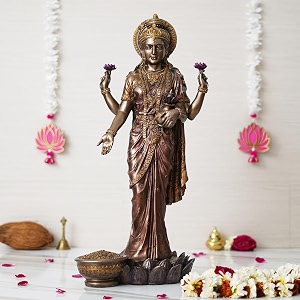 ecraftindia bronze resin goddess laxmi idol standing on lotus flower lakshmi statue lakshmi devi idol goddess lakshmi idol laxmi murti for diwali pooja diwali decoration items for home decor