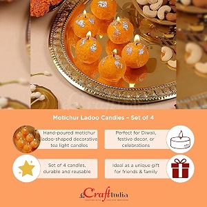 ecraftindia ladoo candles hand poured motichur laddoo candles  decorative tea light candle 100 paraffin wax  candle set of 4