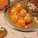 eCraftIndia Ladoo Candles Hand Poured Motichur Laddoo Candles | Decorative Tea Light Candle 100% Paraffin Wax | Candle Set of 4
