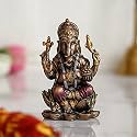 eCraftIndia Resin Bronze Chaturbhuj Lord Ganesha Idol Sitting On Lotus Flower- Ganesha Idol for Home Decor Office Car Dashboard- Ganesha Statue for Puja Room- Ganpati Murti God Statue Gift for Diwali