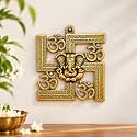 eCraftIndia Golden Metal Om Swastik Lord Ganesha Wall Hanging | Lord Ganesha Statue Wall Art | Decorative Showpiece for Wall Decor | Diwali Decoration Items for Home Decor | Housewarming Diwali Gift
