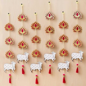 ecraftindia artificial marigold flowers hangings with bangles ringing bells 6 lotus wall hanging
