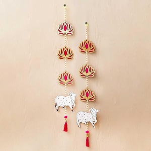 ecraftindia artificial marigold flowers hangings with bangles ringing bells 2 lotus wall hanging