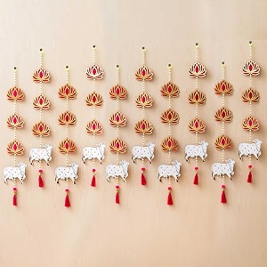 ecraftindia artificial marigold flowers hangings with bangles ringing bells 10 lotus wall hanging