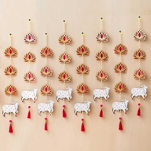 ecraftindia artificial marigold flowers hangings with bangles ringing bells 8 lotus wall hanging