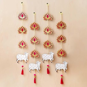 ecraftindia artificial marigold flowers hangings with bangles ringing bells 4 lotus wall hanging