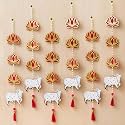 eCraftIndia Artificial Marigold Flowers Hangings with Bangles Ringing Bells (6, Lotus Wall Hanging)