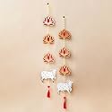 eCraftIndia Artificial Marigold Flowers Hangings with Bangles Ringing Bells (2, Lotus Wall Hanging)