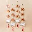 eCraftIndia Artificial Marigold Flowers Hangings with Bangles Ringing Bells (4, Lotus Wall Hanging)