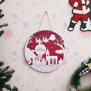 ecraftindia merry christmas santa claus sleigh reindeer printed door wall hanging  christmas tree decoration items gifts hanging ornaments props  xmas decorations for home office church