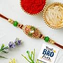 eCraftIndia Multicolor Designer Rakhi for Brother with Gift Combo Set | Raksha Bandhan Rakhi for Bhaiya Bhabhi Bhai Kids | Best Bro Ever Fridge Magnet | Roli Chawal Pack